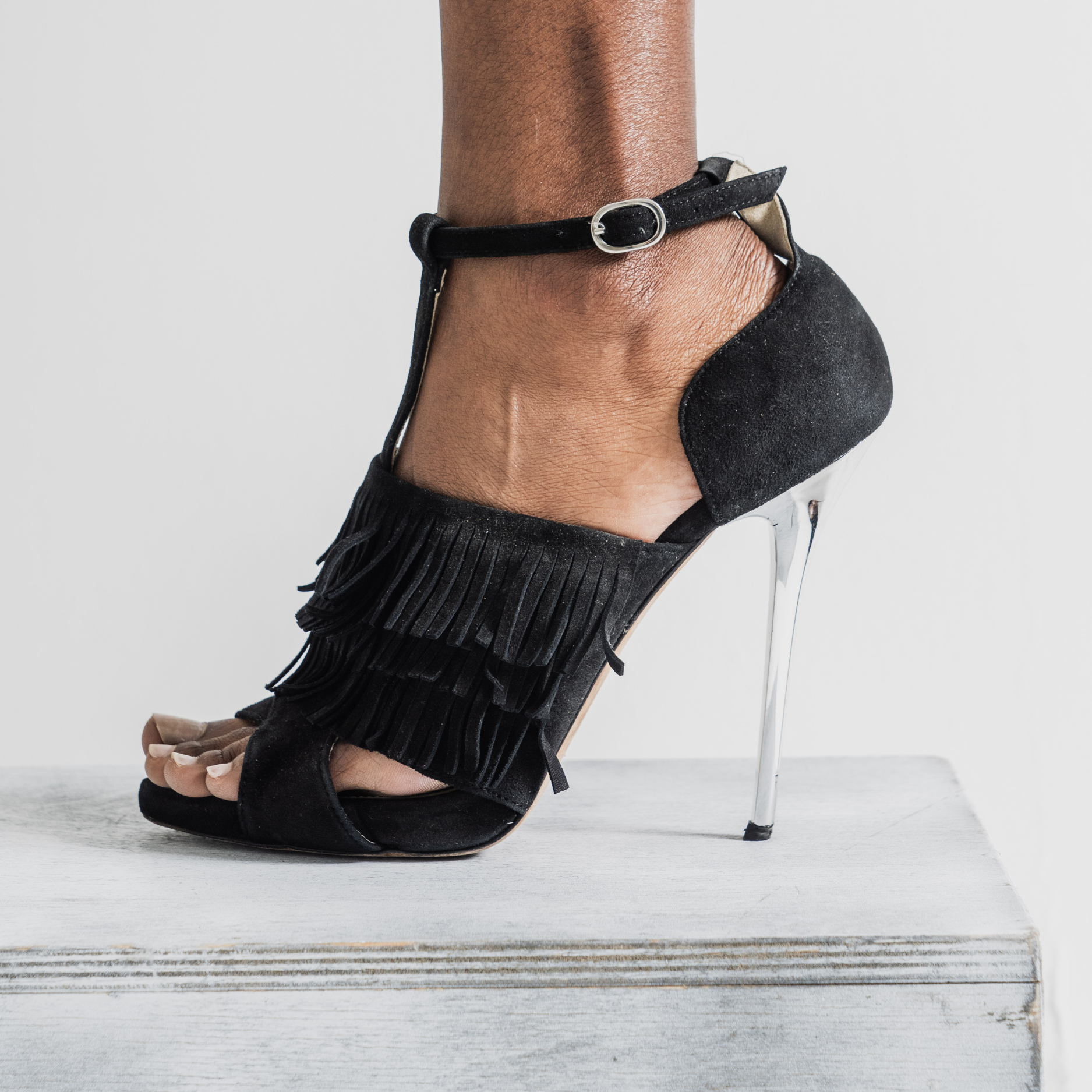 Jackie Suede T-Strap Platform Heels in Black