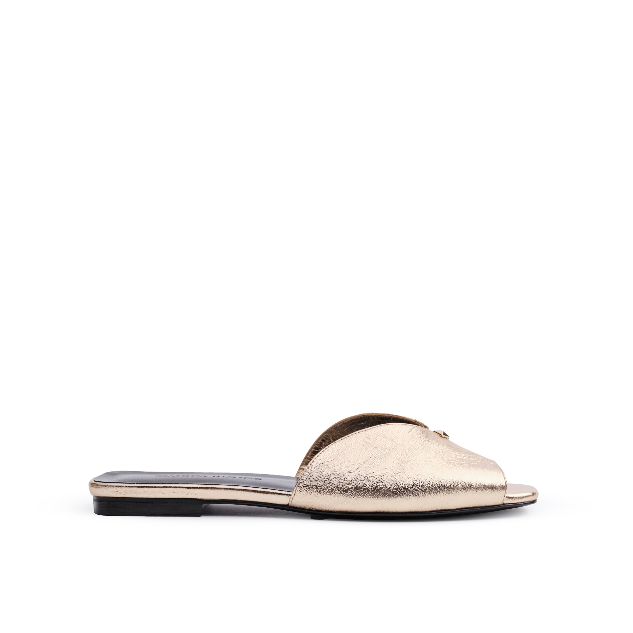 Taylor Open Toe Metallic Flat Slides in Gold