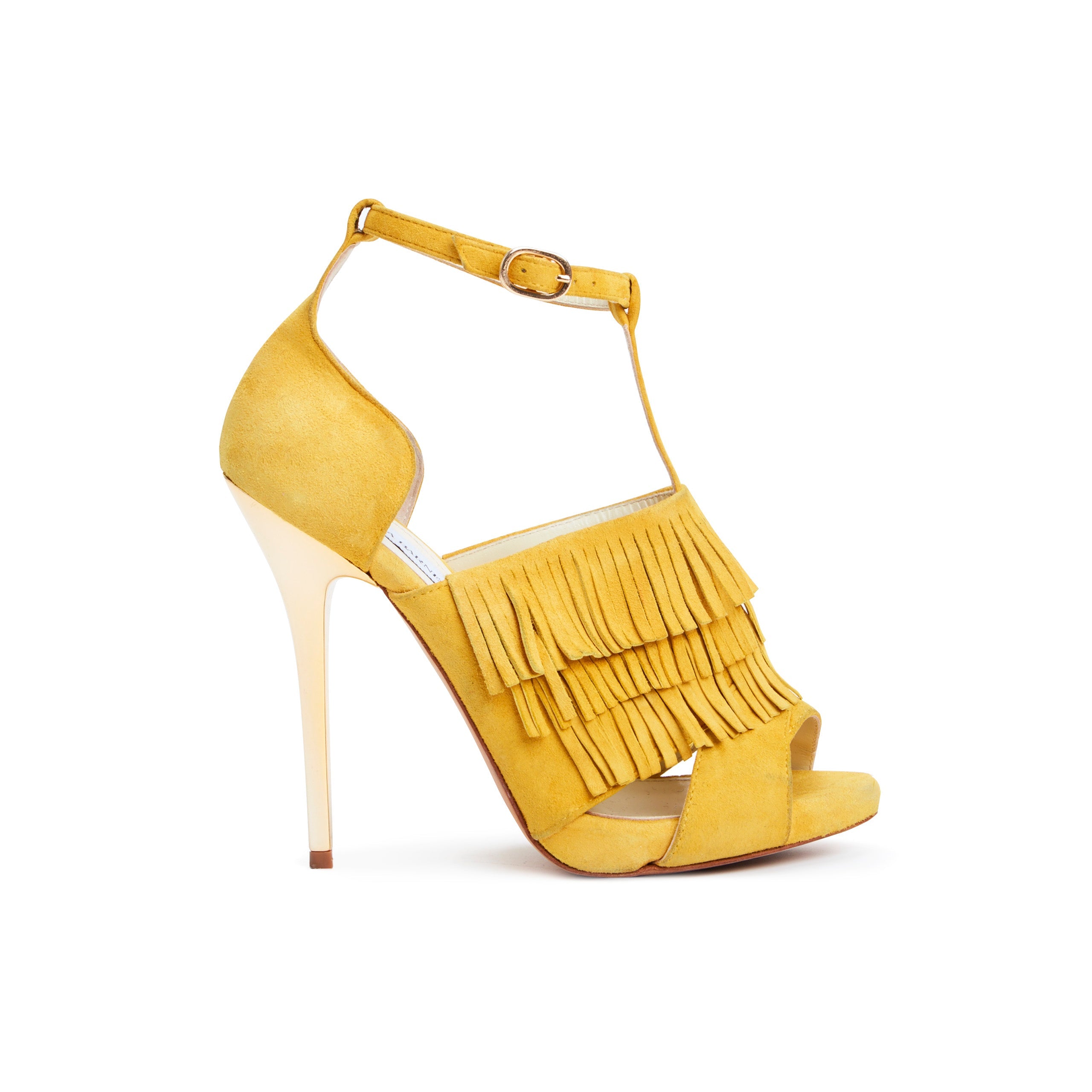Jackie Suede T-Strap Platform Heels in Mustard