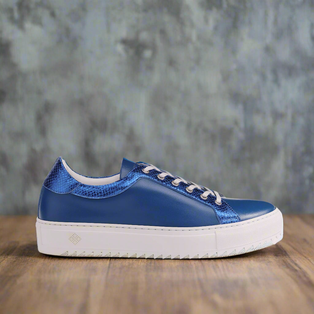 Men’s Billy Leather Low-Top Lapis Blue Sneaker - Tiannia Barnes