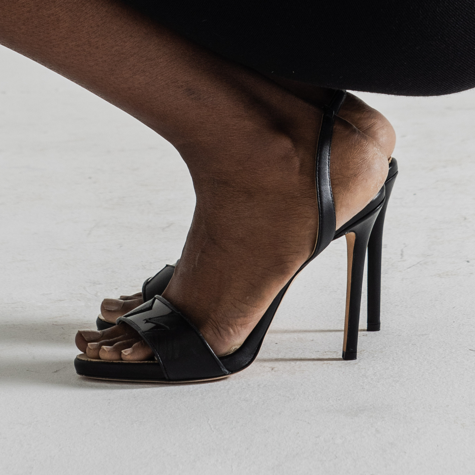 Tiannia Barnes Giselle Open Toe Sling Back Heels in Black Tiannia Barnes Giselle Open Toe Sling Back Heels in Black