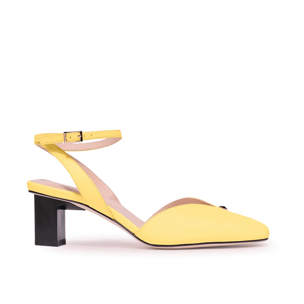 Yellow Square Toe Slingback Heels with Gold Chain - FY Zoe