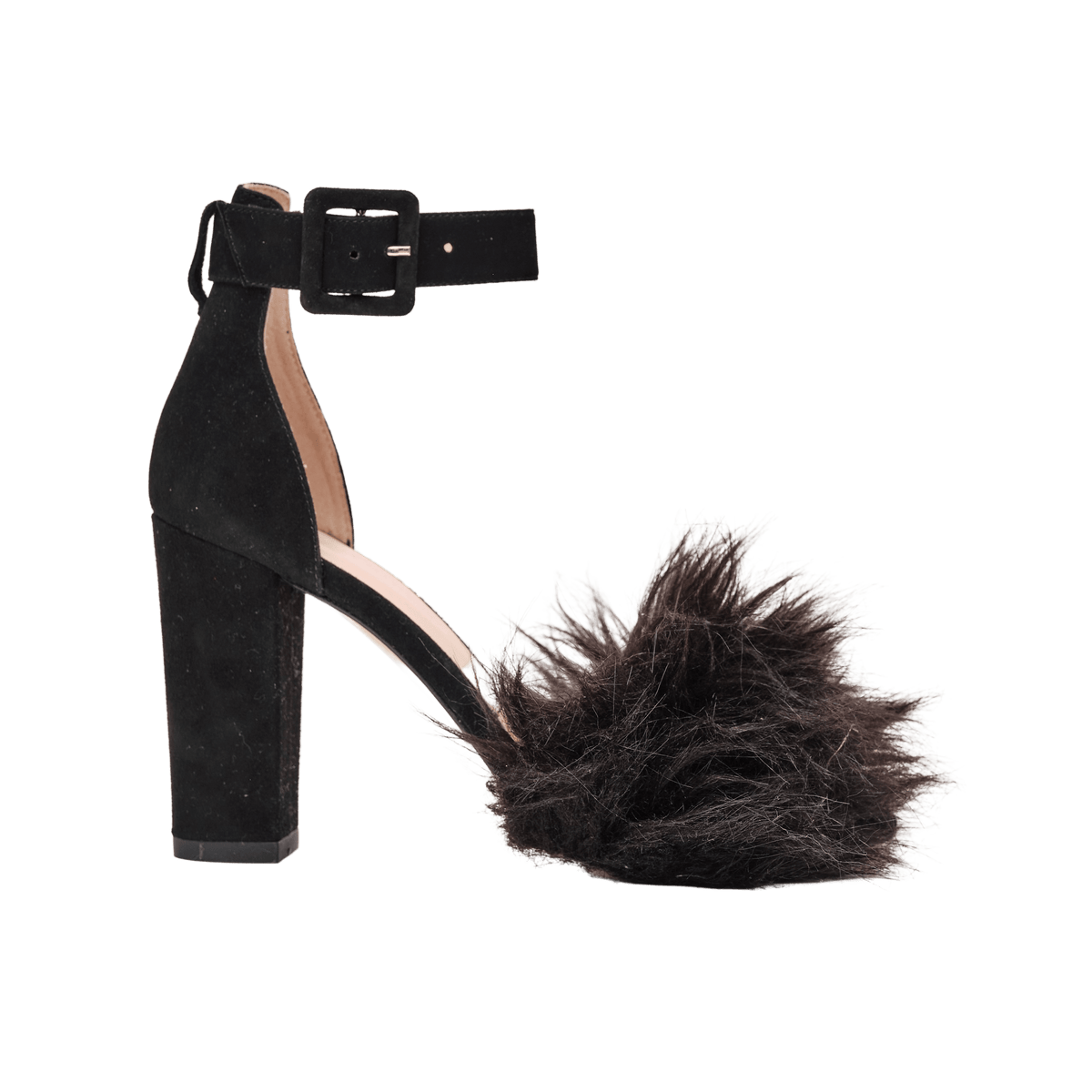 Fluffy black block heels store