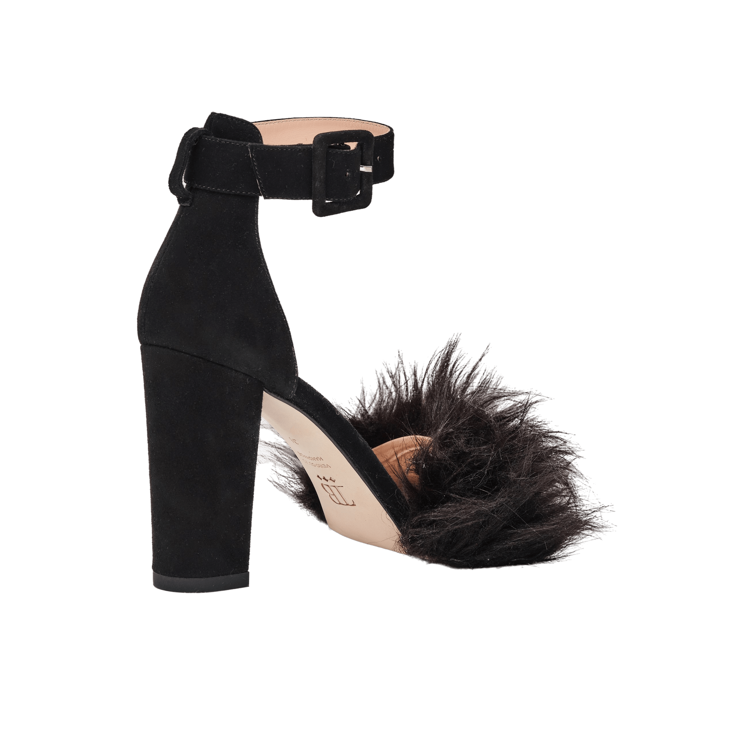 Black block heels with fur 2025